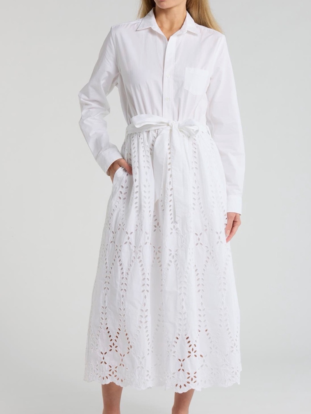 Frank & Eileen embroidered eyelet cotton shirt dress